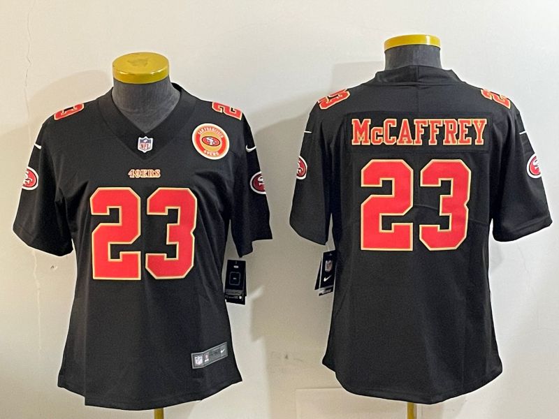 Women San Francisco 49ers #23 Mccaffrey Black Gold 2024 Nike Vapor Limited NFL Jersey style 12024